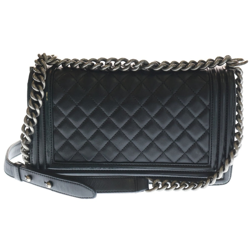 CHANEL(シャネル) ボーイシャネル ココマーク ラムスキン レザー チェーン ショルダーバッグ シルバー金具 ブラック 23番台 レディース