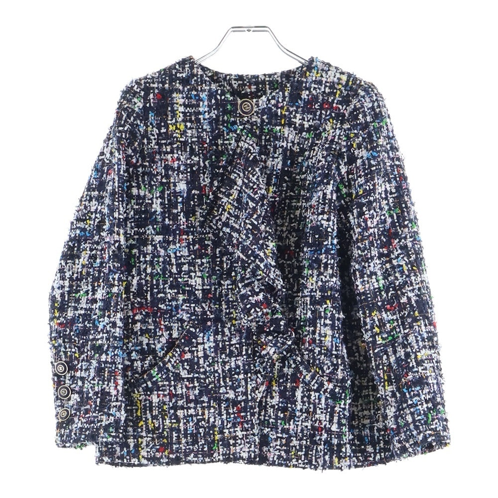 CHANEL(シャネル) ココマークボタン スパンコール ツイード ノーカラー ジャケット マルチカラー ネイビー/ホワイト レディース P62686V48360