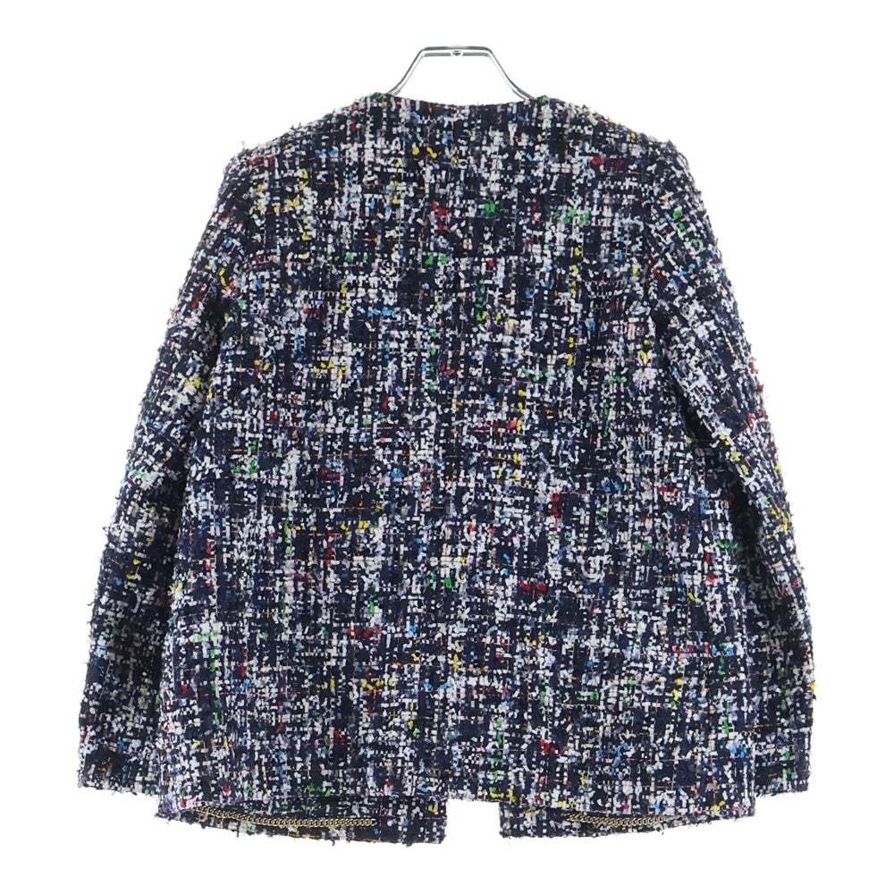 CHANEL(シャネル) ココマークボタン スパンコール ツイード ノーカラー ジャケット マルチカラー ネイビー/ホワイト レディース P62686V48360