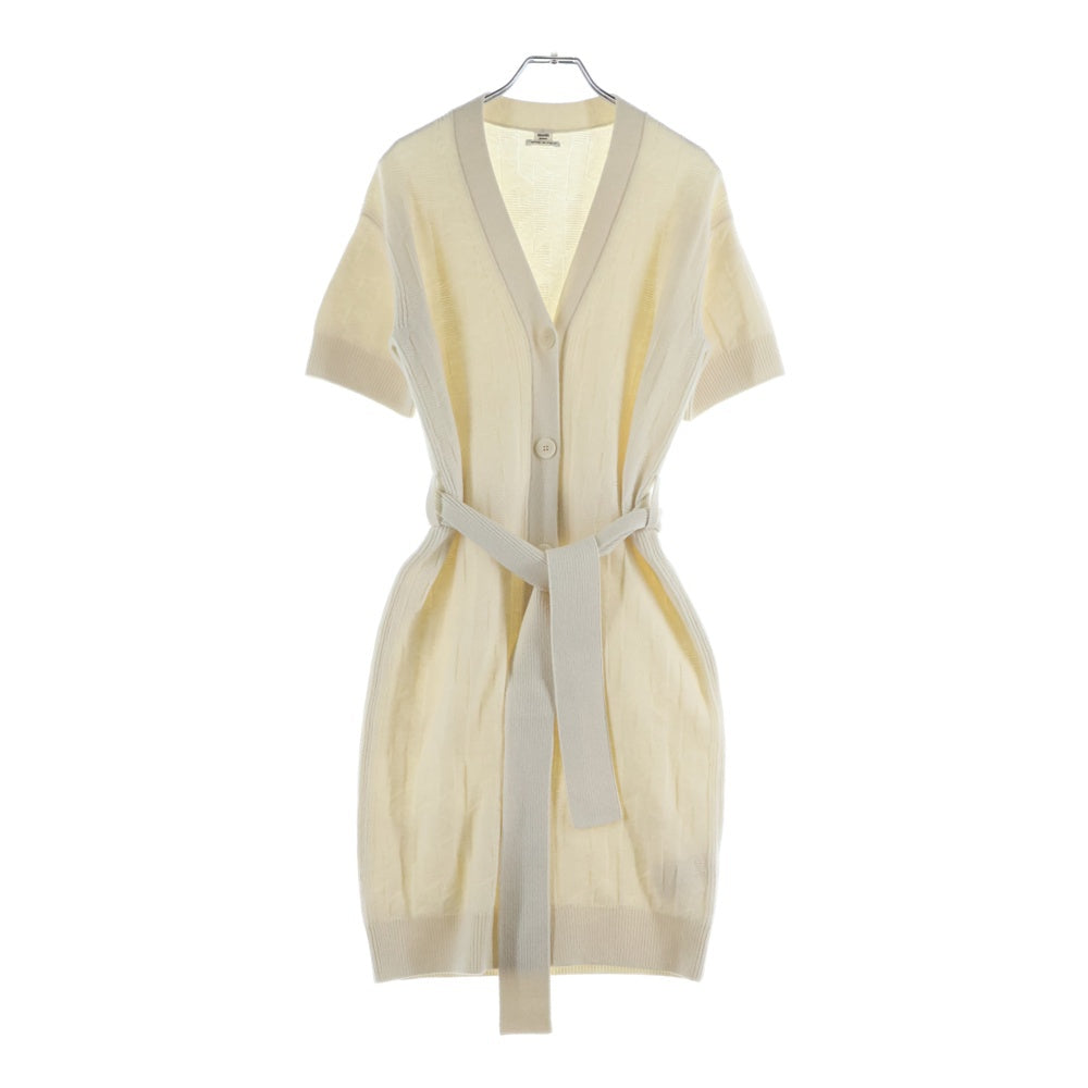 HERMES(エルメス) Hロゴ 半袖 ロング ニット カーディガン ホワイト レディース 4E2522D3