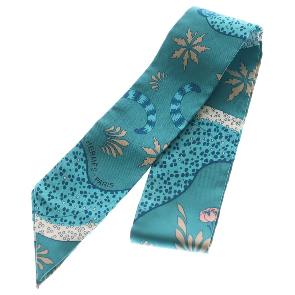 HERMES(エルメス) ツイリー レオパード シルクスカーフ ターコイズブルー エメラルドグリーン レディース