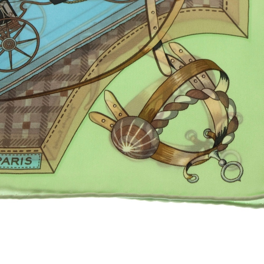 HERMES(エルメス) カレ70 馬車の変遷 総柄 シルクスカーフ マルチカラー ライトブルー レディース