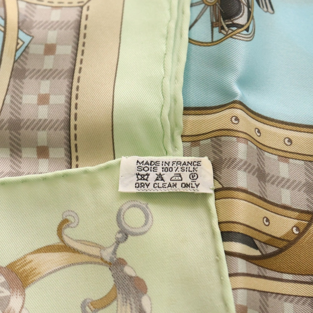 HERMES(エルメス) カレ70 馬車の変遷 総柄 シルクスカーフ マルチカラー ライトブルー レディース