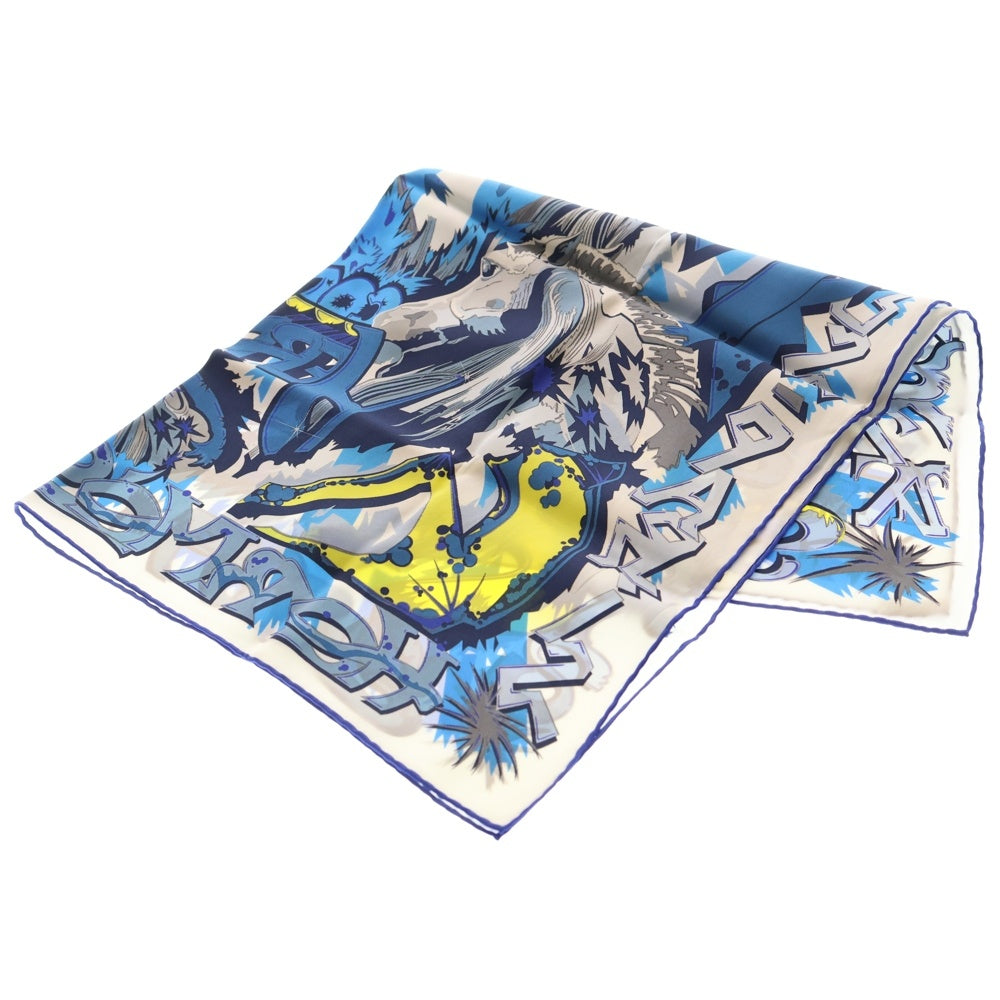 HERMES(エルメス) カレ70 ホースモチーフ シルクスカーフ 総柄 ブルー レディース