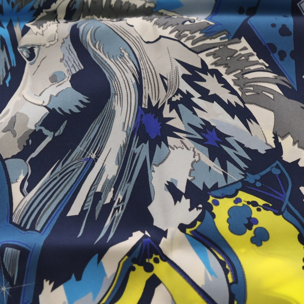 HERMES(エルメス) カレ70 ホースモチーフ シルクスカーフ 総柄 ブルー レディース