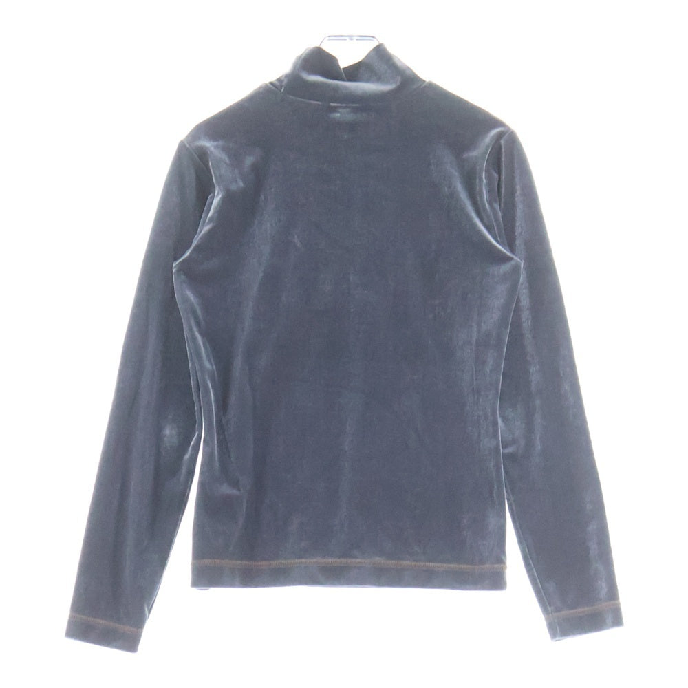 FENDI(フェンディ) FFロゴ刺繍 ベロア ベルベット モックネック ロングスリーブ 長袖Tシャツ カットソー グレー レディース