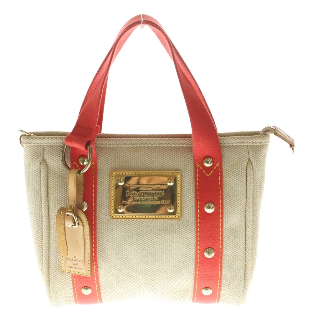 LOUIS VUITTON(ルイヴィトン) アンティグア カバPM ハンドバッグ ミニバッグ ミニトートバッグ ベージュ×レッド レザー×キャンバス M40038 ゴールド金具 レディース