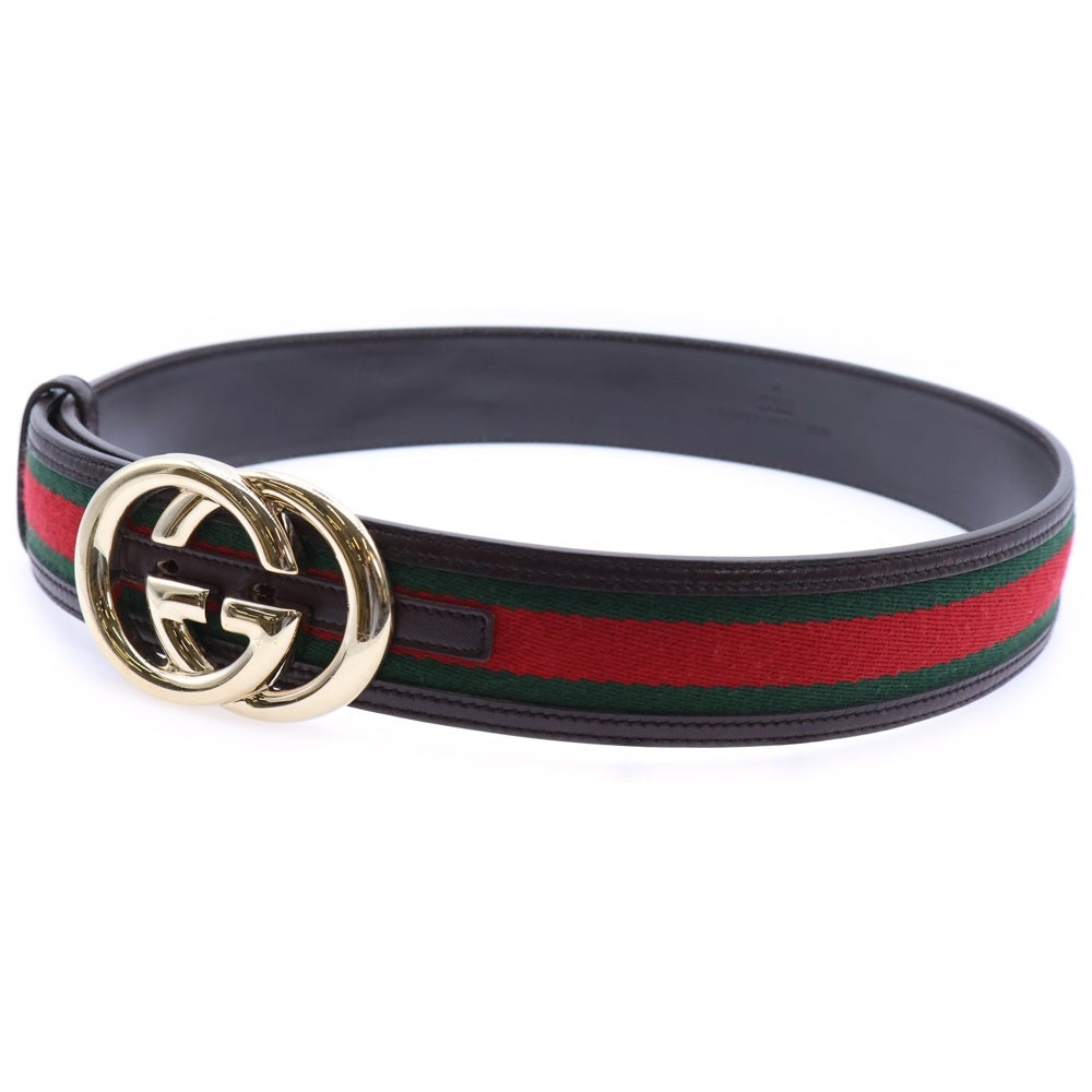 GUCCI(グッチ) インターロッキングG シェリーライン ベルト ブラウン×レッド×グリーン 162922 ゴールド金具