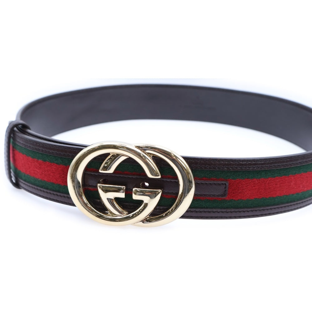 GUCCI(グッチ) インターロッキングG シェリーライン ベルト ブラウン×レッド×グリーン 162922 ゴールド金具