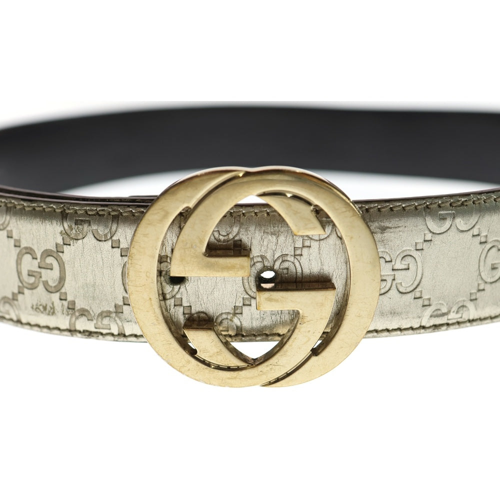 GUCCI(グッチ) インターロッキングG グッチシマ レザーベルト ゴールド 114876 レディース