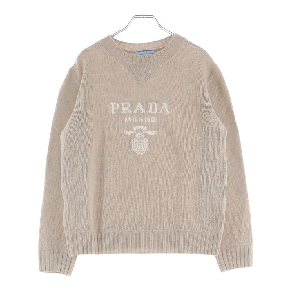 PRADA(プラダ) ロゴジャガード クルーネック プルオーバー 長袖ニット セーター ベージュ レディース