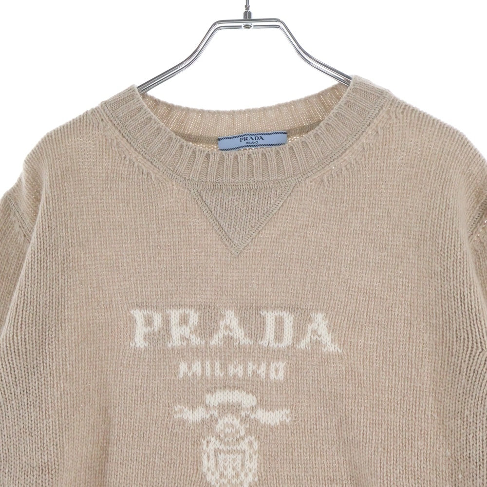 PRADA(プラダ) ロゴジャガード クルーネック プルオーバー 長袖ニット セーター ベージュ レディース