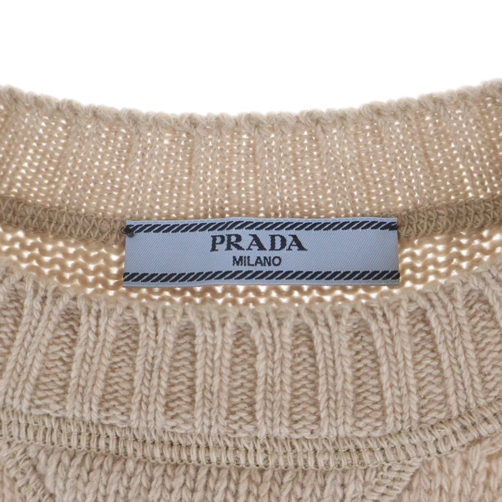 PRADA(プラダ) ロゴジャガード クルーネック プルオーバー 長袖ニット セーター ベージュ レディース