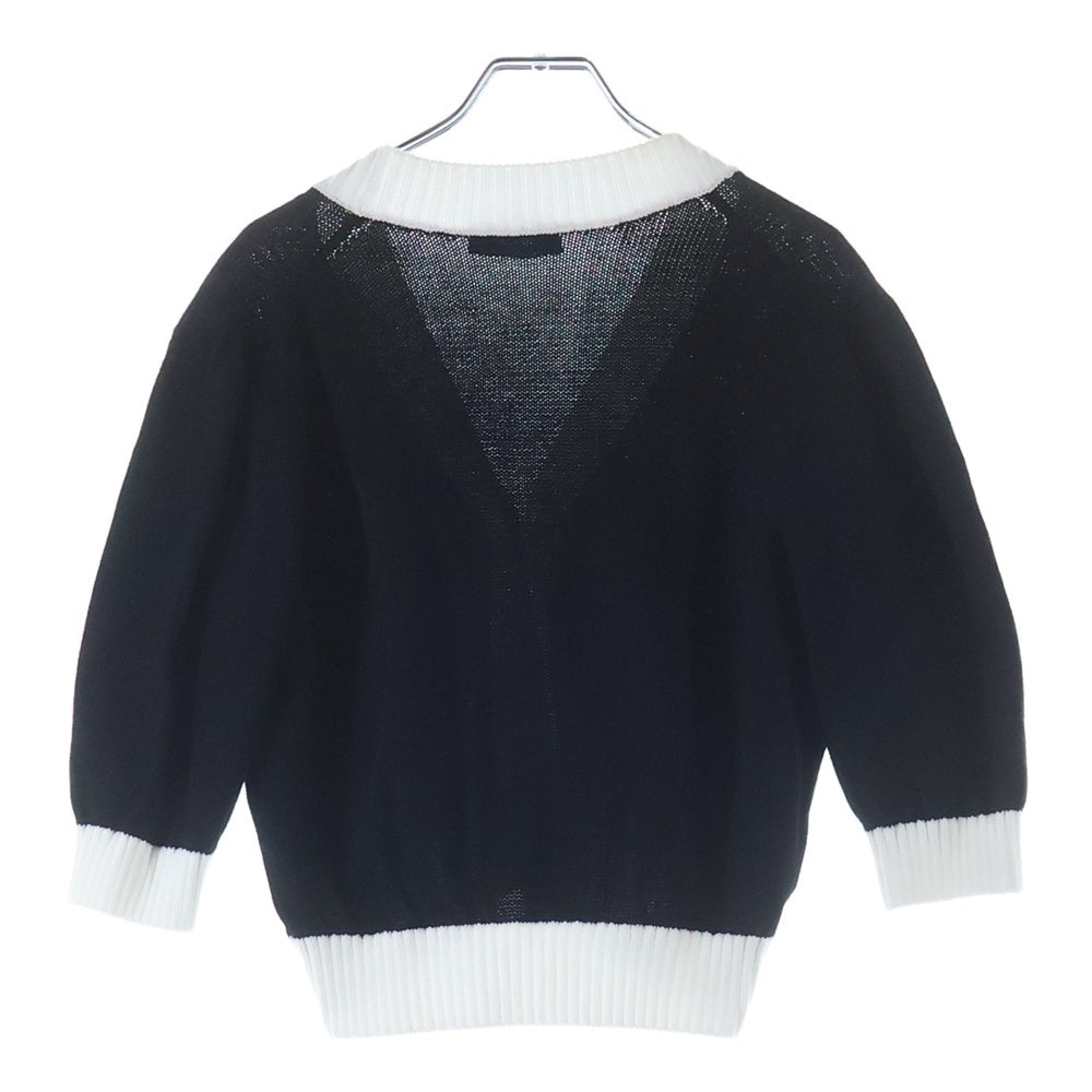 PRADA(プラダ) ロゴ刺繍クロップドセミラグランカーディガン ブラック×ホワイト P25I04 レディース