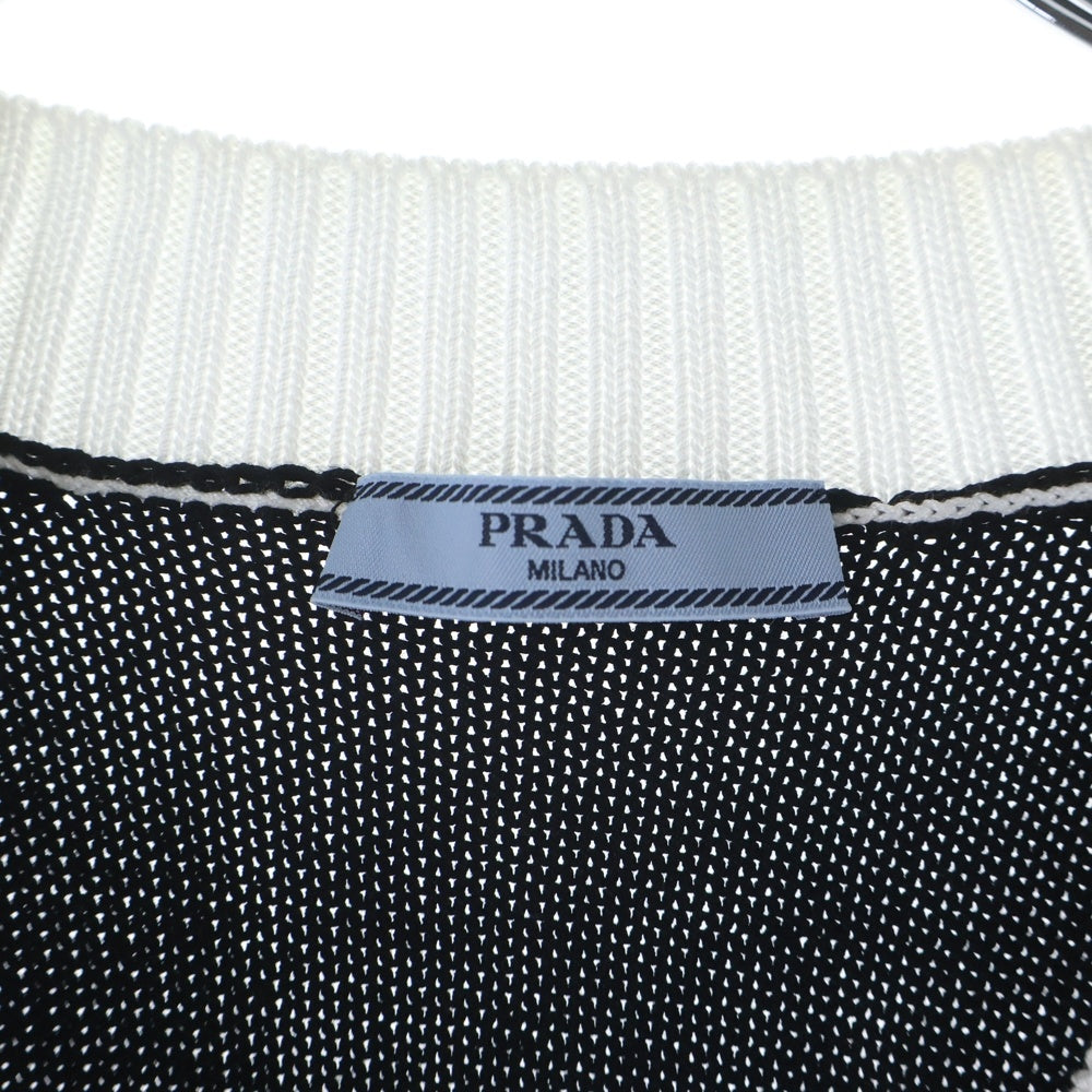 PRADA(プラダ) ロゴ刺繍クロップドセミラグランカーディガン ブラック×ホワイト P25I04 レディース