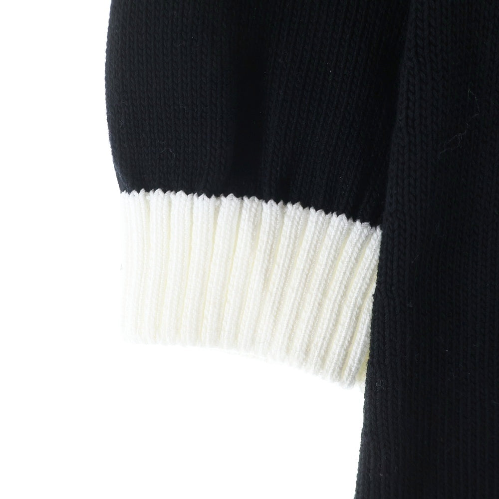 PRADA(プラダ) 23AW ロゴ刺繍半袖コットンニット ポケット付ミニドレス ブラック×ホワイト 23955 S231 1Z05 レディース