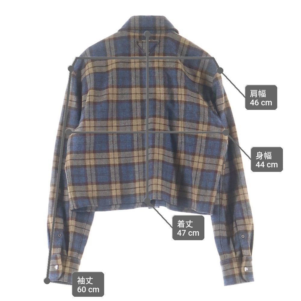 PRADA(プラダ) Checked wool twill shirt トライアングルロゴ チェックウールツイル長袖シャツ ブラウン P448H レディース