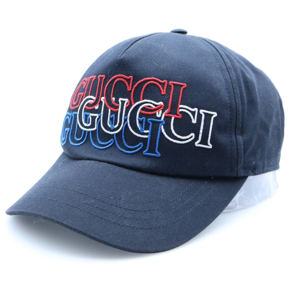 GUCCI(グッチ) ロゴ刺繍 5パネル ベースボールキャップ 帽子 ネイビー