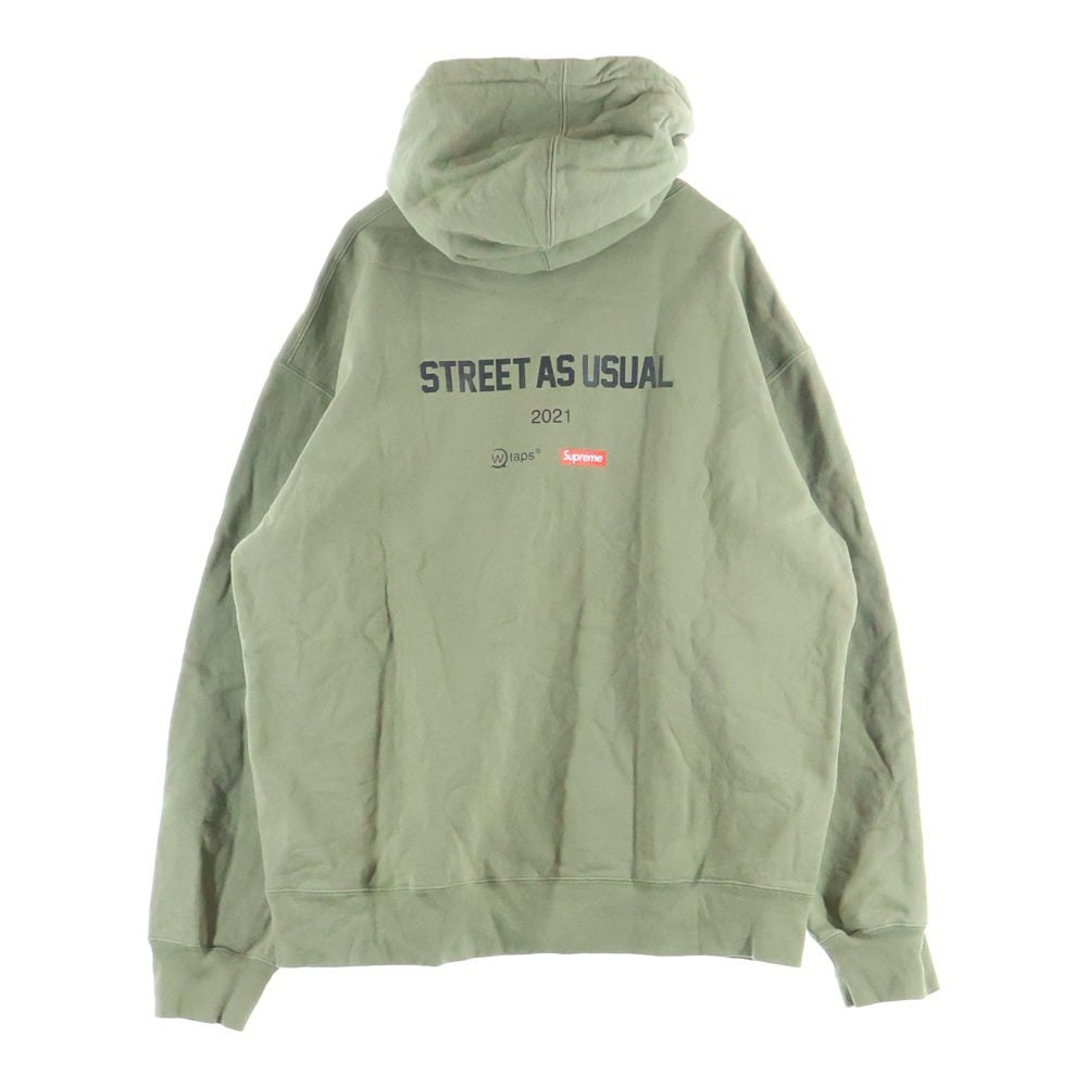 SUPREME(シュプリーム) 21AW ×WTAPS SIC'EM Hooded Sweatshirt フロント刺繍 プルオーバーパーカー スウェットフーディ カーキ