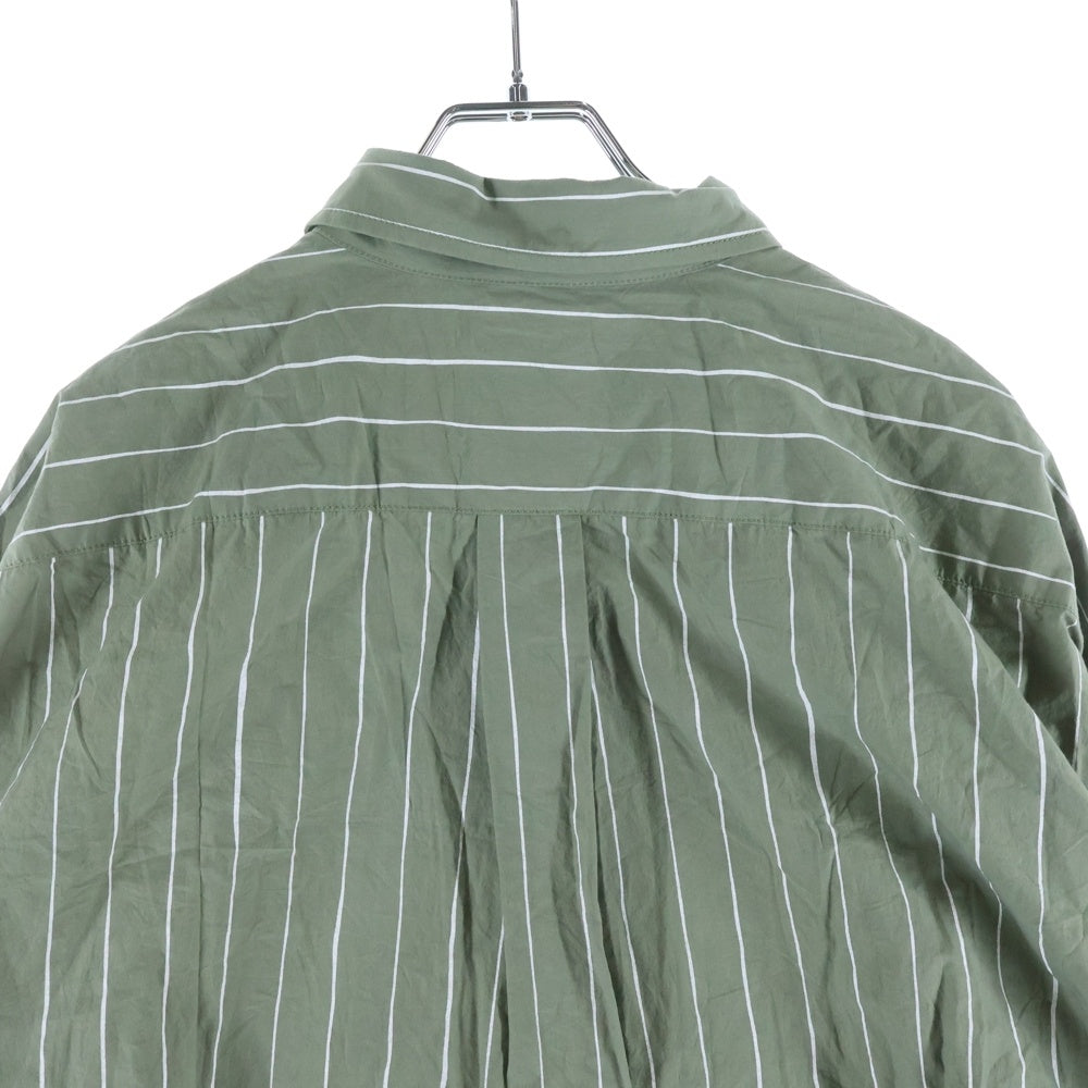 S.F.C(ストライプス フォー クリエイティ) フロントボタン ストライプ レギュラーカラー長袖シャツ カーキ -