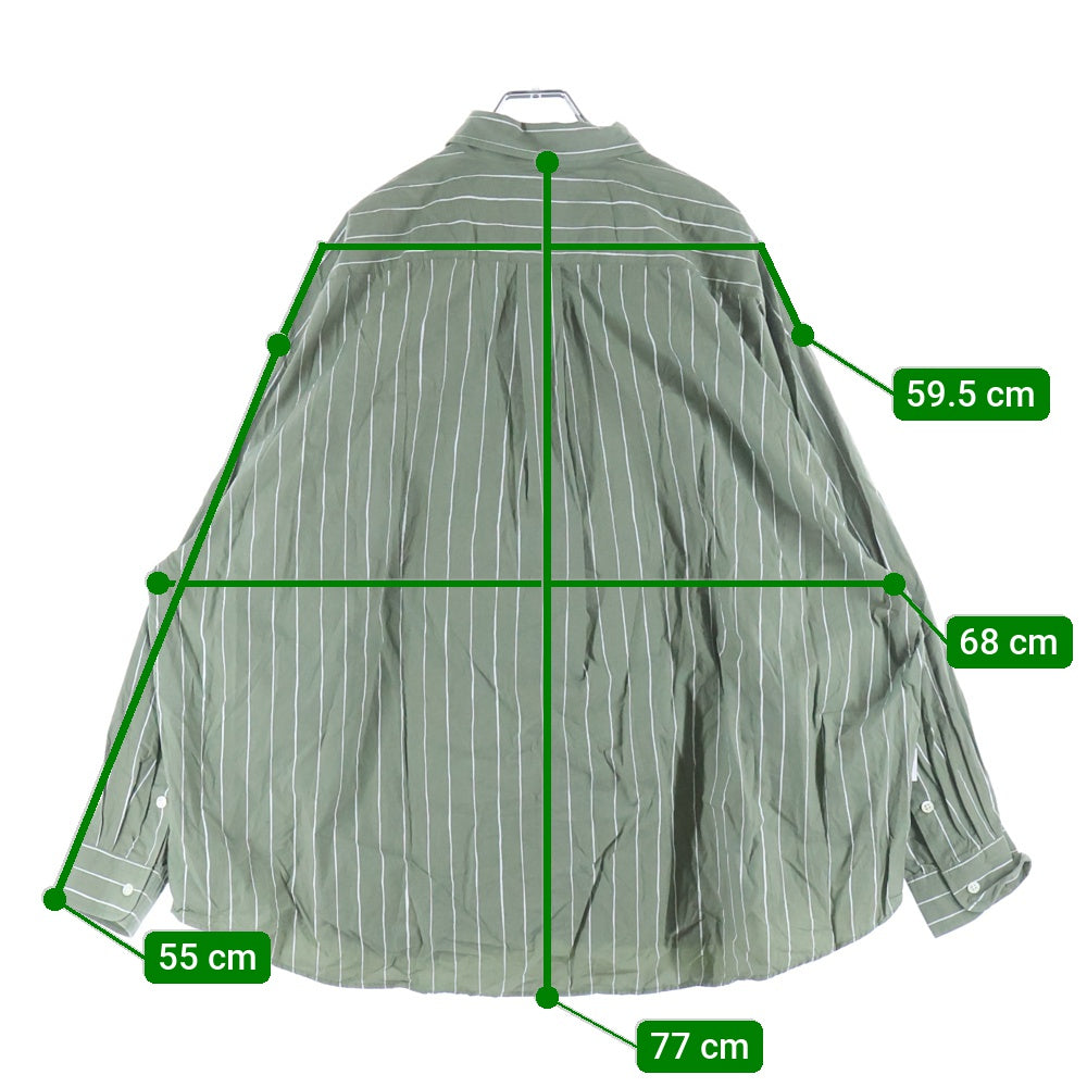 S.F.C(ストライプス フォー クリエイティ) フロントボタン ストライプ レギュラーカラー長袖シャツ カーキ -