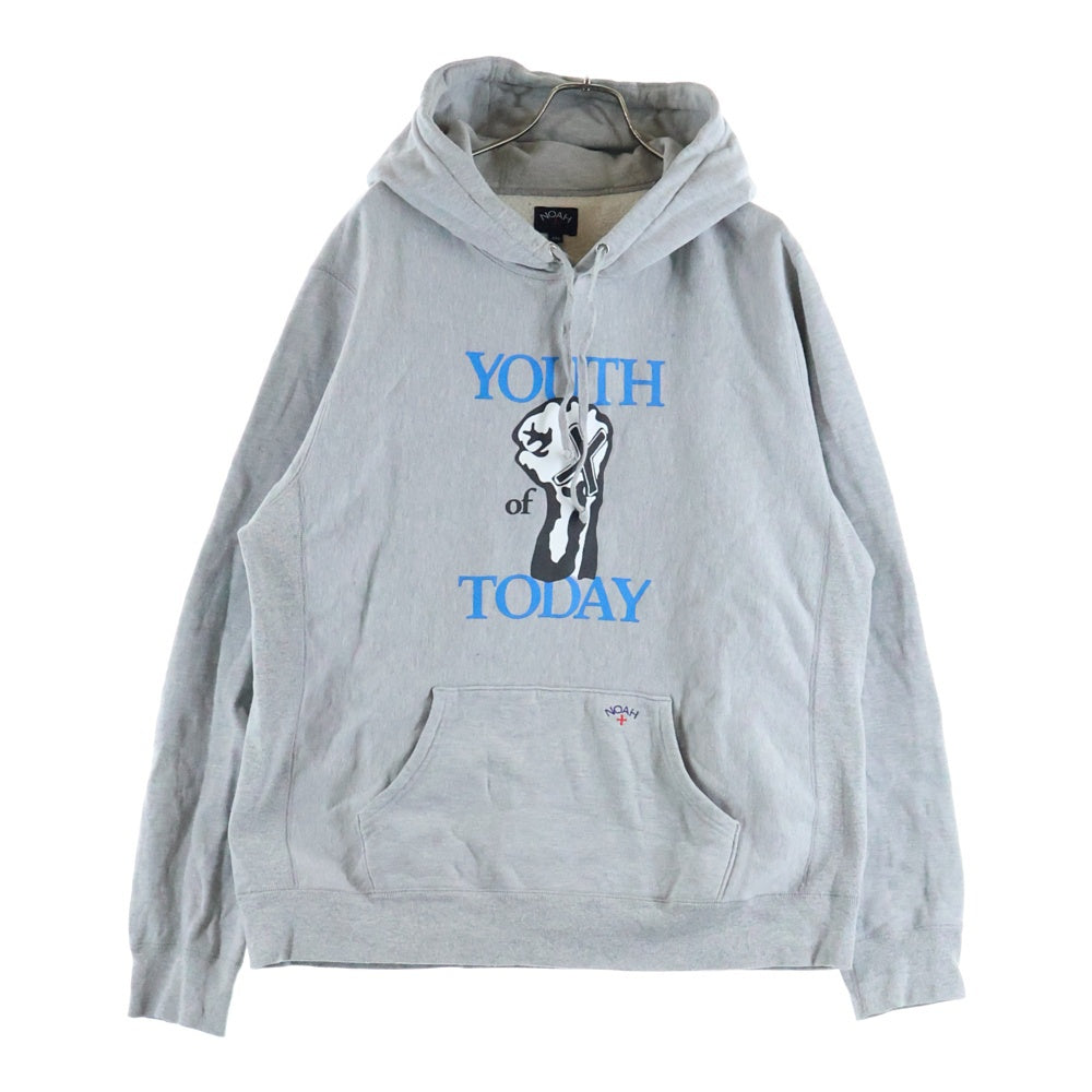 NOAH(ノア) ×YOUTH OF TODAY コラボ ユースオブトゥデイ ロゴプリント プルオーバーパーカー スウェットフーディ グレー