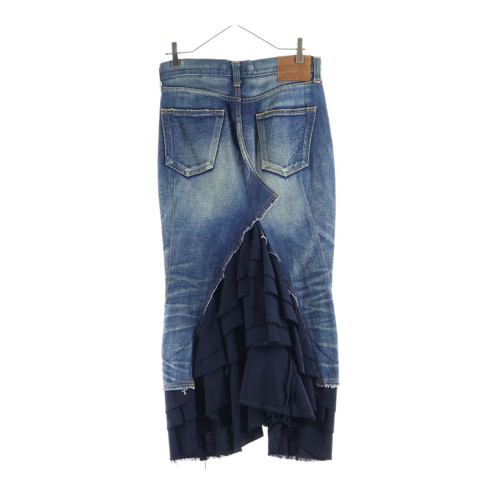 JUNYA WATANABE COMME des GARCONS(ジュンヤワタナベ コムデギャルソン) 09SS ユーズド加工 ウール切り替え デニム マーメイド フレアスカート インディゴ/ネイビー レディース JC-S011