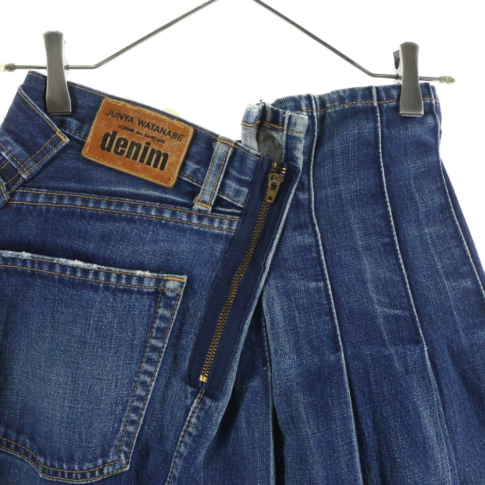 JUNYA WATANABE COMME des GARCONS(ジュンヤワタナベ コムデギャルソン) 09AW 再構築 変形 デニム ロング フレア プリーツ スカート インディゴ レディース JZ-S202