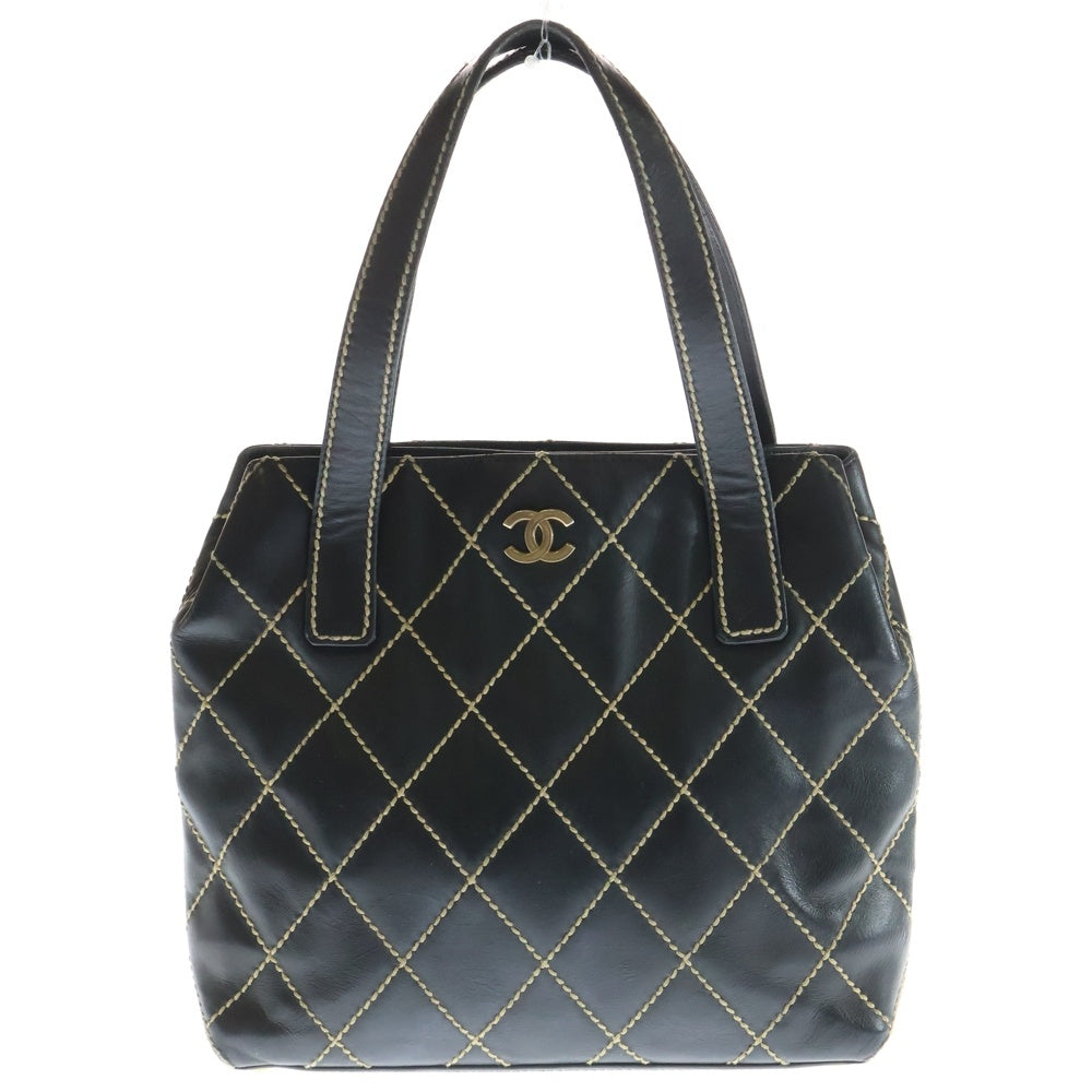 CHANEL(シャネル) マトラッセ ワイルドステッチ ココマーク レザー ハンドバッグ ゴールド金具 ブラック 8番台 レディース