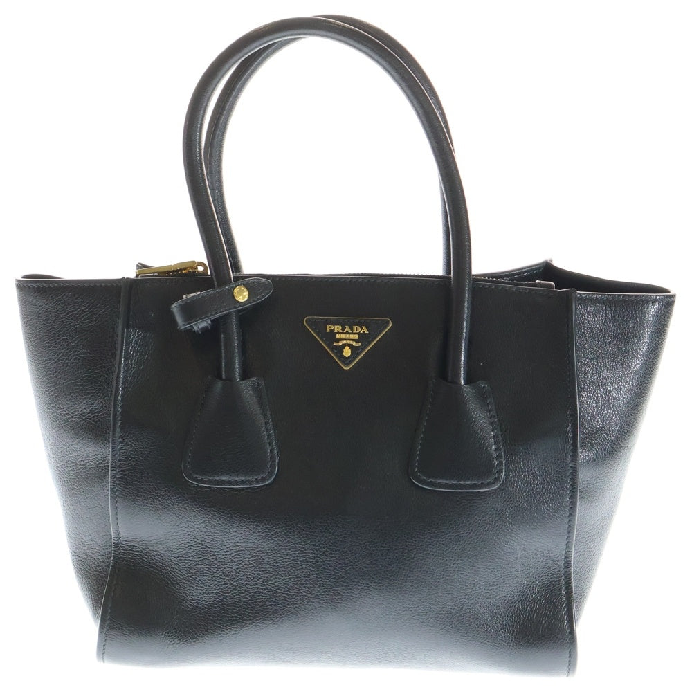 PRADA(プラダ) トライアングルロゴ レザー 2WAY ハンド ショルダーバッグ ゴールド金具 ブラック 1BG625 レディース