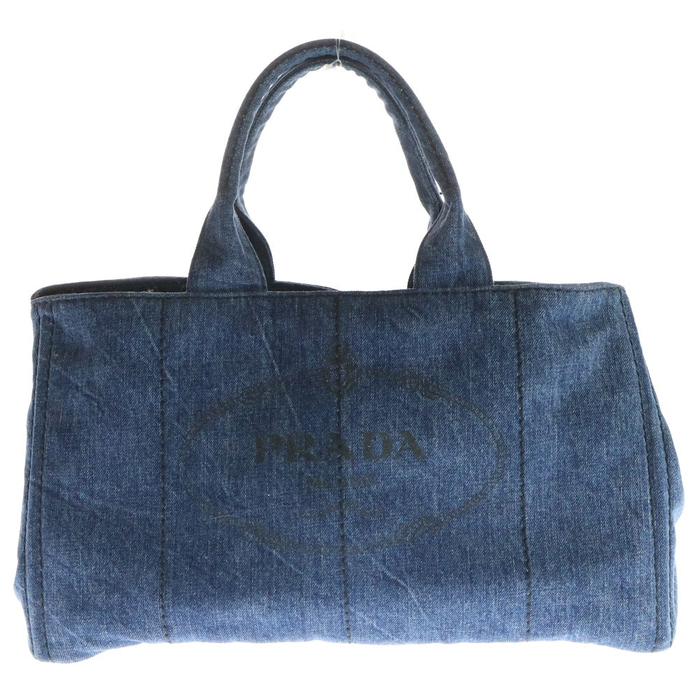 PRADA(プラダ) カナパGM デニム トライアングルロゴプレート トートバッグ ゴールド金具 インディゴ B1872B レディース
