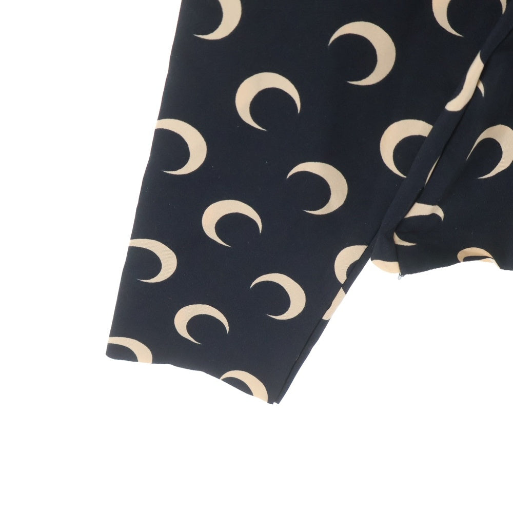 MARINE SERRE(マリーン セル) Moon Printed Jersey Second Skin Crewneck Top 月総柄 セカンドスキン クルーネックカットソー ブラック/ベージュ レディース