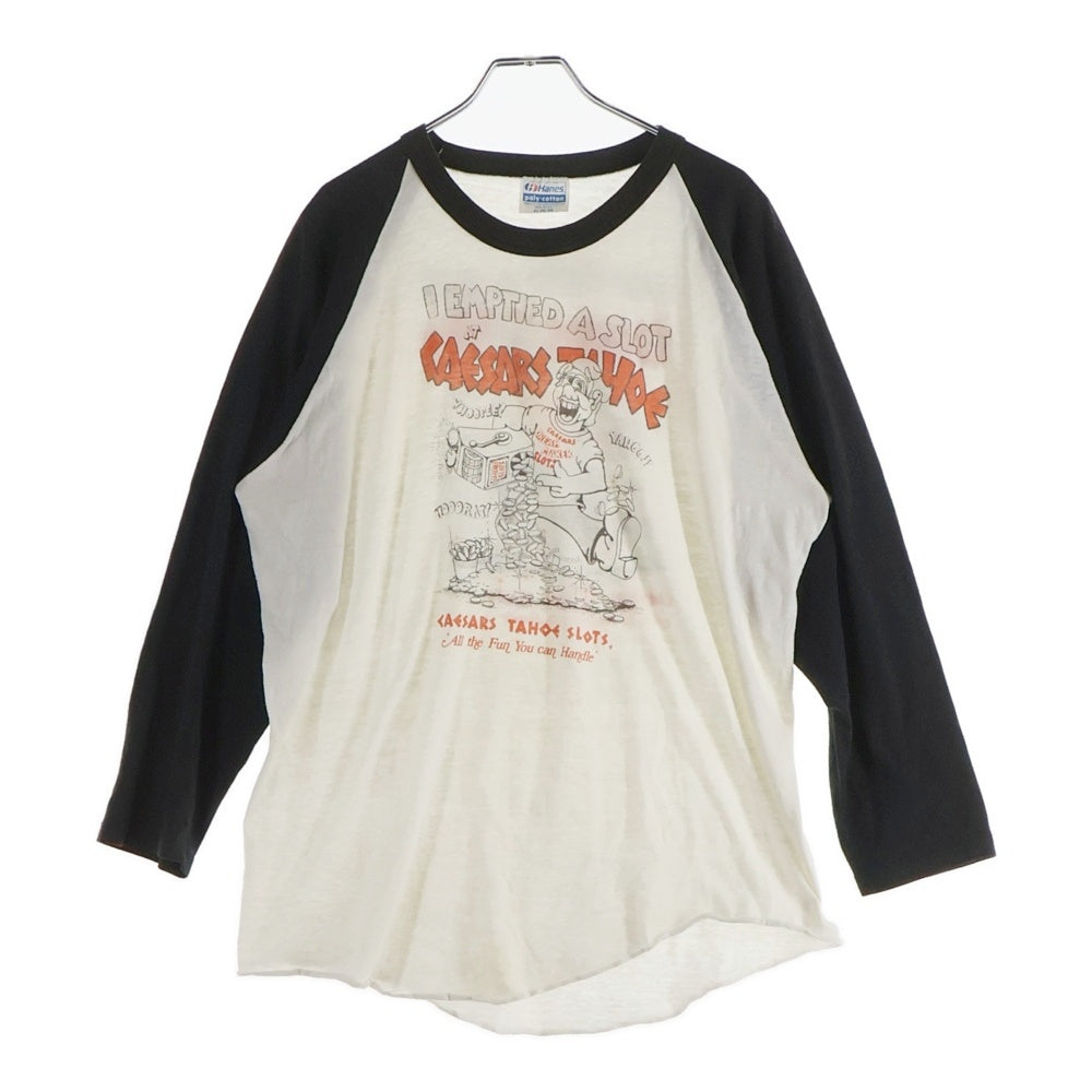 NO BRAND(ノーブランド) フロントプリント ラグラン Tシャツ カットソー ブラック/ホワイト