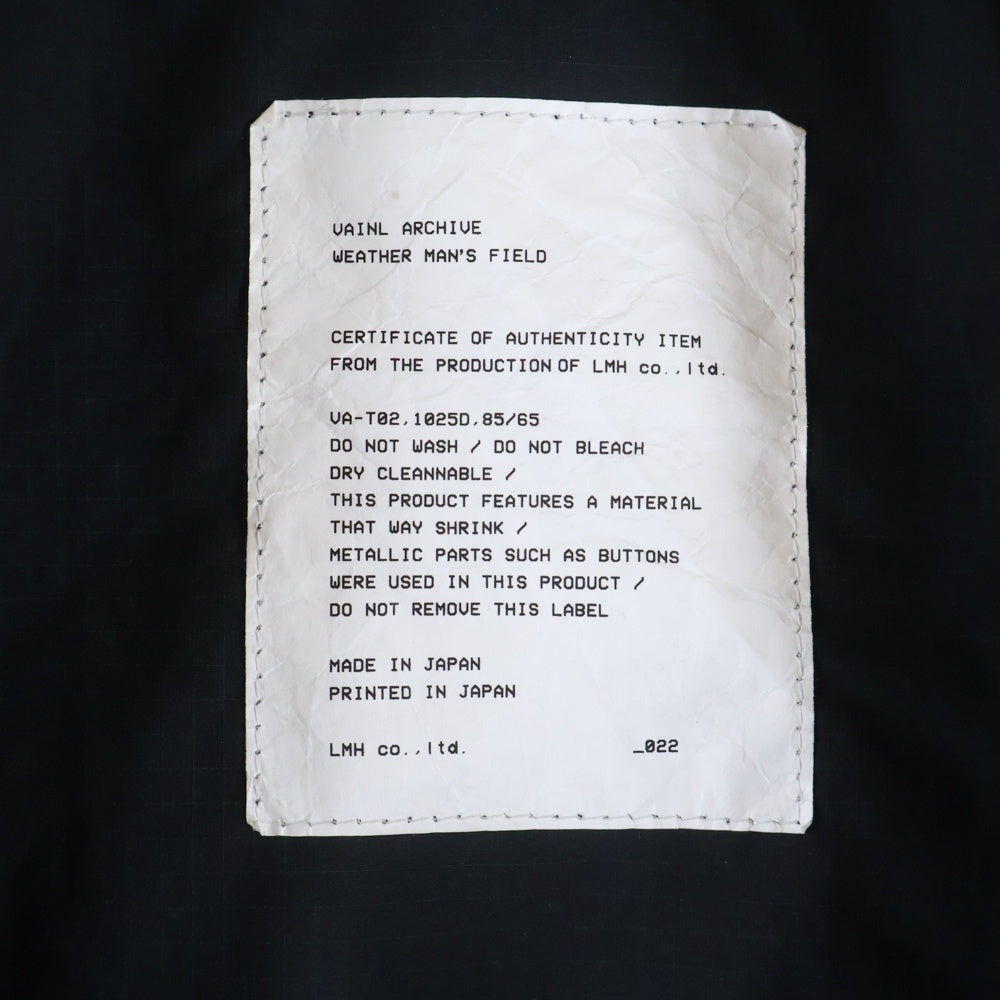 VAINL ARCHIVE(バイナルアーカイブ) スタンドカラーラグランスリーブナイロンブルゾン ジャケット ブラック VAH002