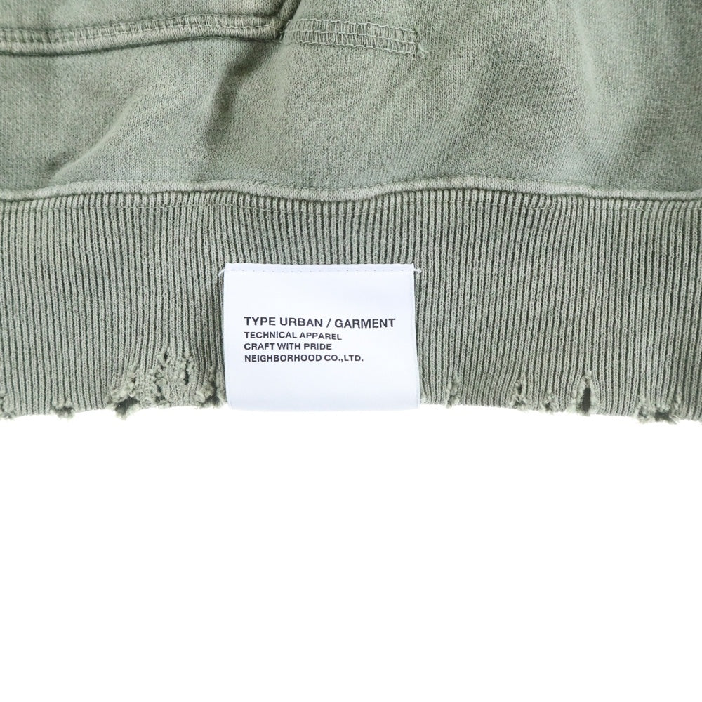 NEIGHBORHOOD(ネイバーフッド) 23SS DAMAGE SWEATPARKA LS ダメージ加工 スウェットパーカ プルオーバーパーカー フーデッド スウェットシャツ カーキ 231OKNH-CSM02