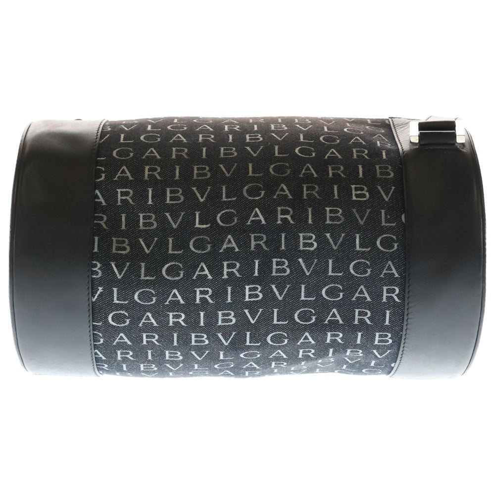 BVLGARI(ブルガリ) ロゴマニア ドラムバッグ ハンドバッグ ブラック キャンバス×レザー レディース