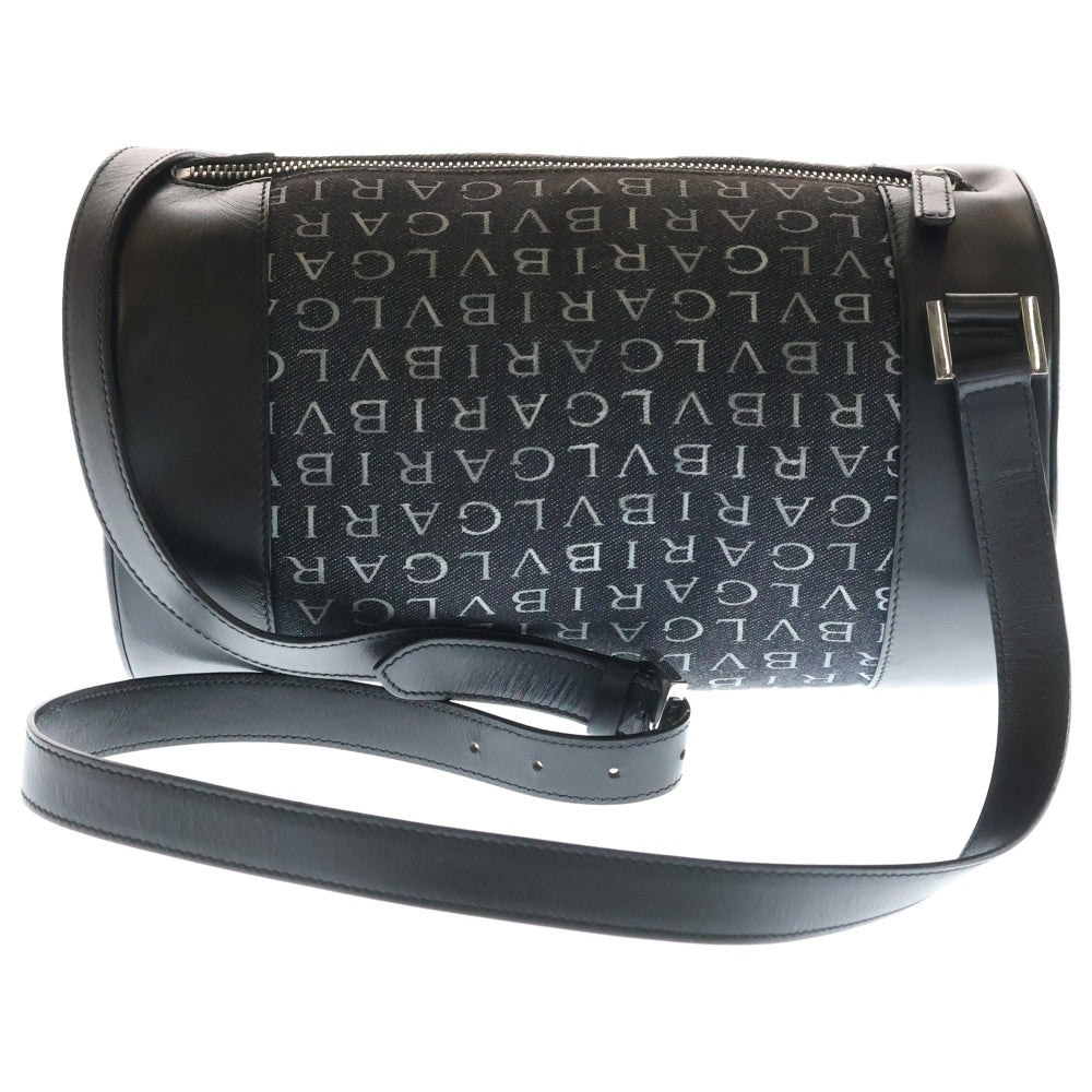 BVLGARI(ブルガリ) ロゴマニア ドラムバッグ ハンドバッグ ブラック キャンバス×レザー