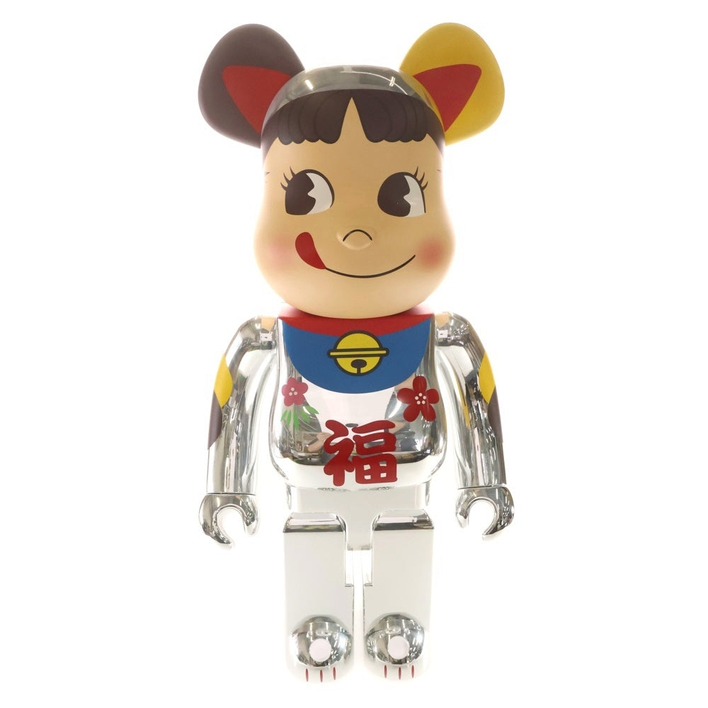 BE@RBRICK(ベアブリック) ×不二家 ペコちゃん 招き猫 福銀メッキ 1000% フィギュア 人形 シルバー 箱