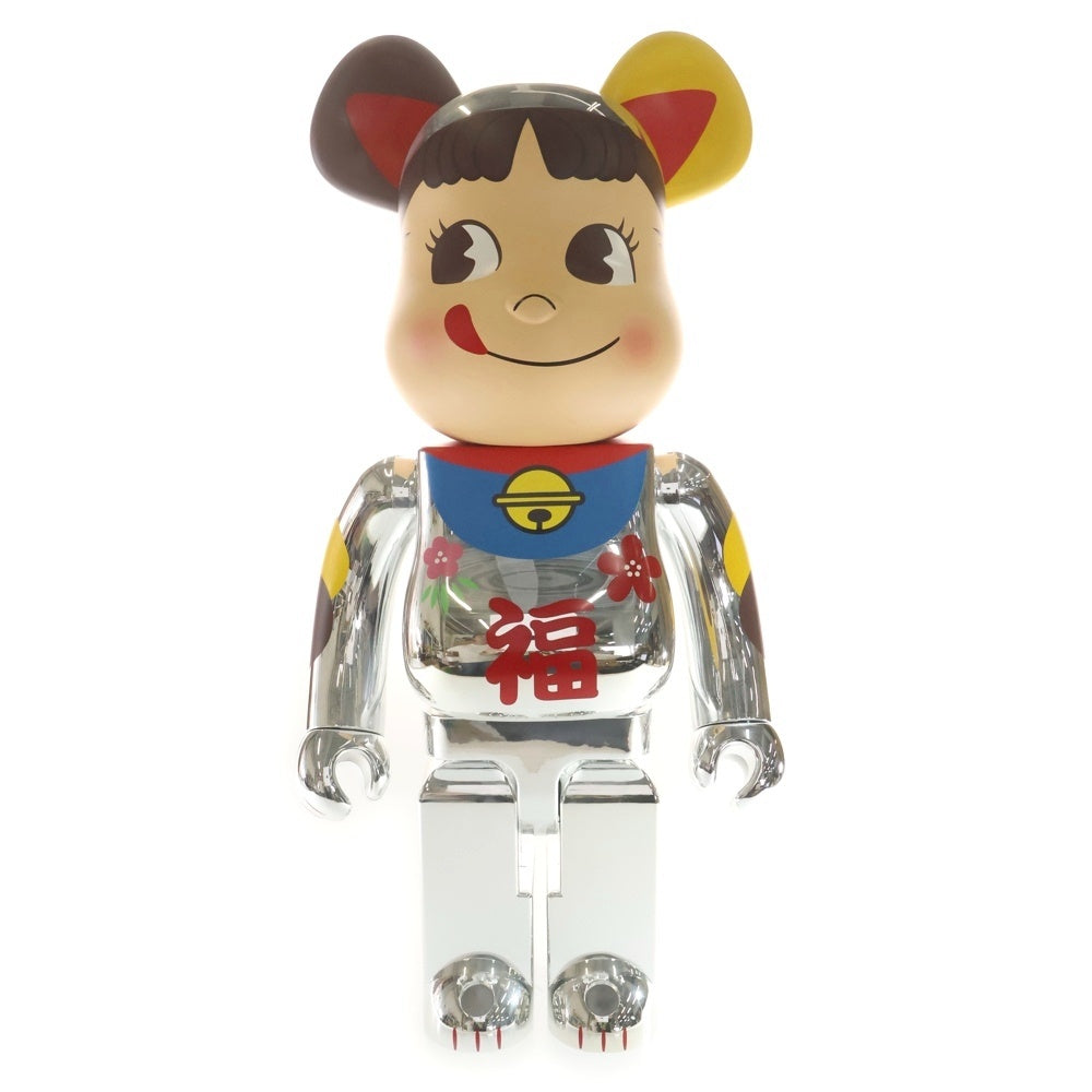 BE@RBRICK(ベアブリック) ×不二家 ペコちゃん 招き猫 福銀メッキ 1000% フィギュア 人形 シルバー 箱