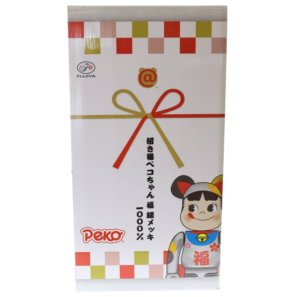 BE@RBRICK(ベアブリック) ×不二家 ペコちゃん 招き猫 福銀メッキ 1000% フィギュア 人形 シルバー 箱