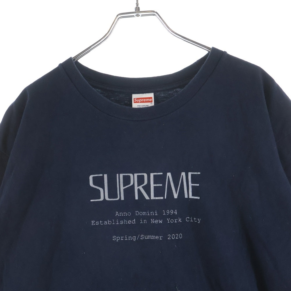 SUPREME(シュプリーム) 20SS Anno Domini Tee アノ ドミニ フロントロゴプリント クルーネック半袖Tシャツ カットソー ネイビー