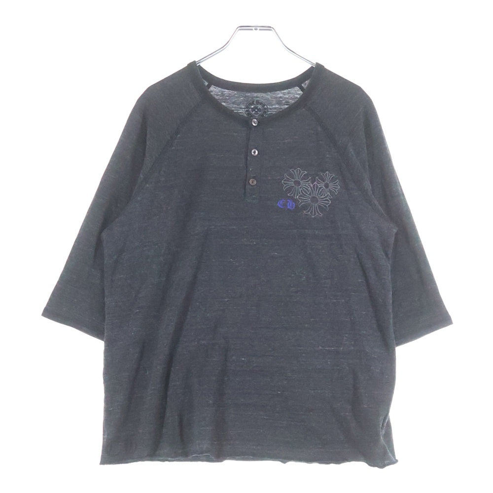 CHROME HEARTS(クロムハーツ) CHクロス バックプリント ヘンリーネック 長袖Tシャツ カットソー グレー