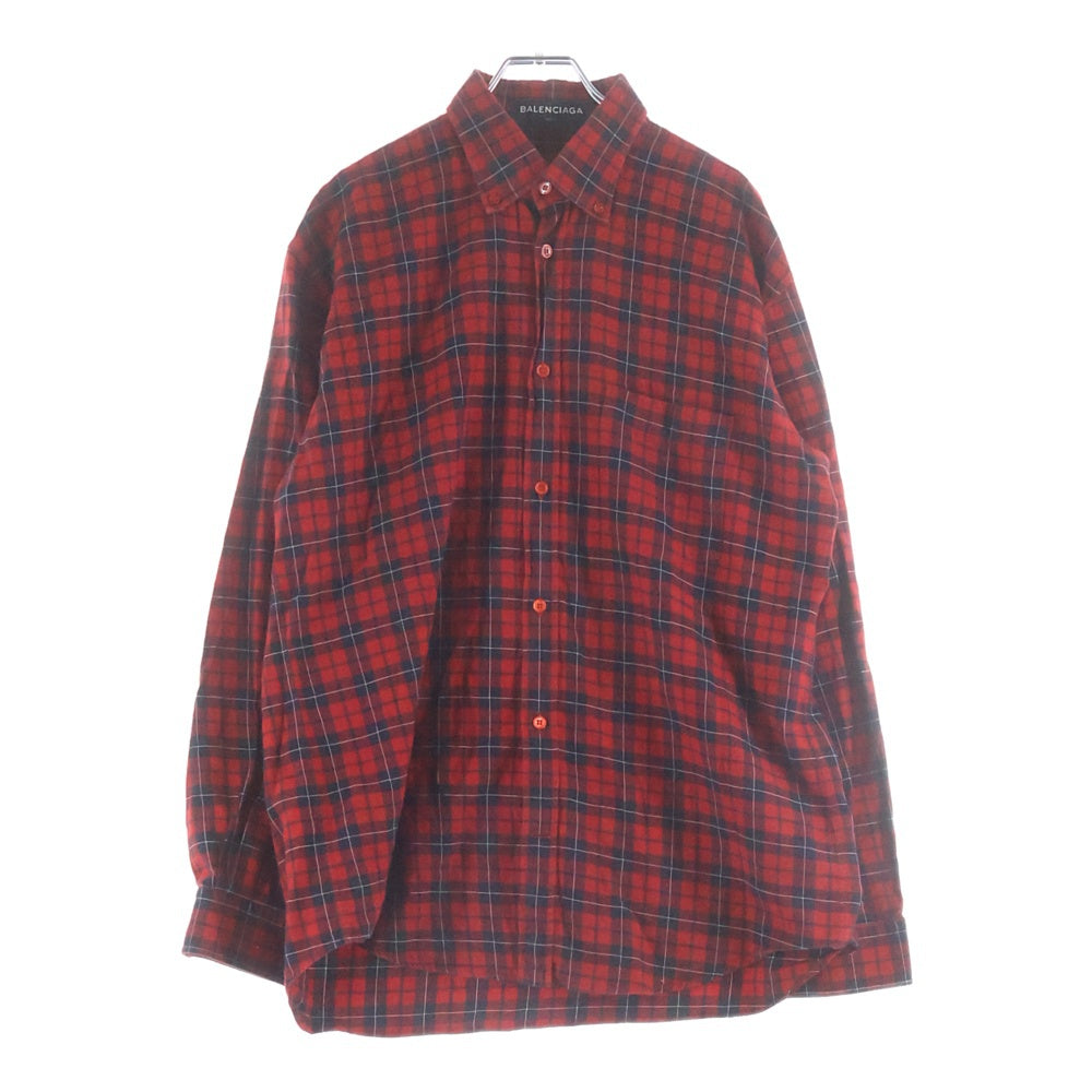 BALENCIAGA(バレンシアガ) Oversized Check Shirt バックロゴプリント オーバーサイズ長袖チェックシャツ レッド 508465 レディース