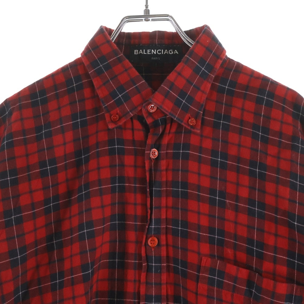 BALENCIAGA(バレンシアガ) Oversized Check Shirt バックロゴプリント オーバーサイズ長袖チェックシャツ レッド 508465 レディース
