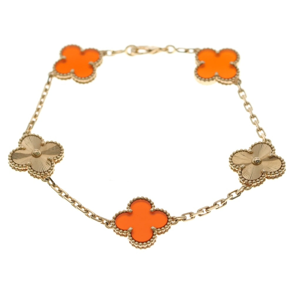 Van Cleef & Arpels(ヴァンクリーフアンドアーペル) ヴィンテージアルハンブラ 5モチーフ カーネリアン ギョーシェ ブレスレット Au750 K18 PG ピンクゴールド レディース