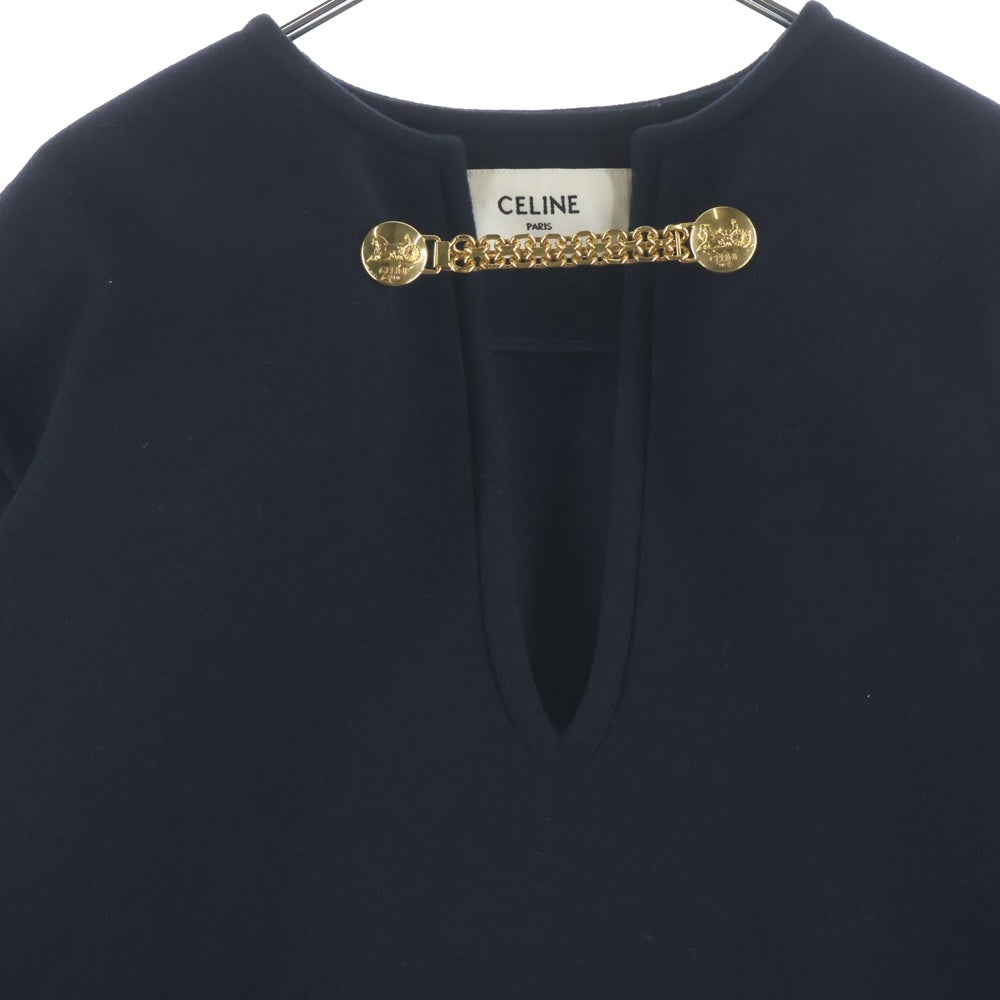 CELINE(セリーヌ) サルキー オープンカラー シグネチャー プルオーバー ピーコート ブラック レディース