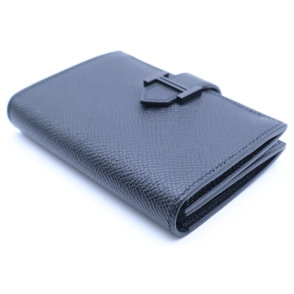 HERMES(エルメス) ベアンミニ カードケース ソーブラック 二つ折り財布 カードケース 名刺入れ ブラック レザー ブラック金具