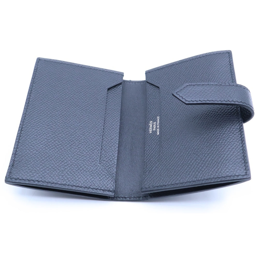 HERMES(エルメス) ベアンミニ カードケース ソーブラック 二つ折り財布 カードケース 名刺入れ ブラック レザー ブラック金具