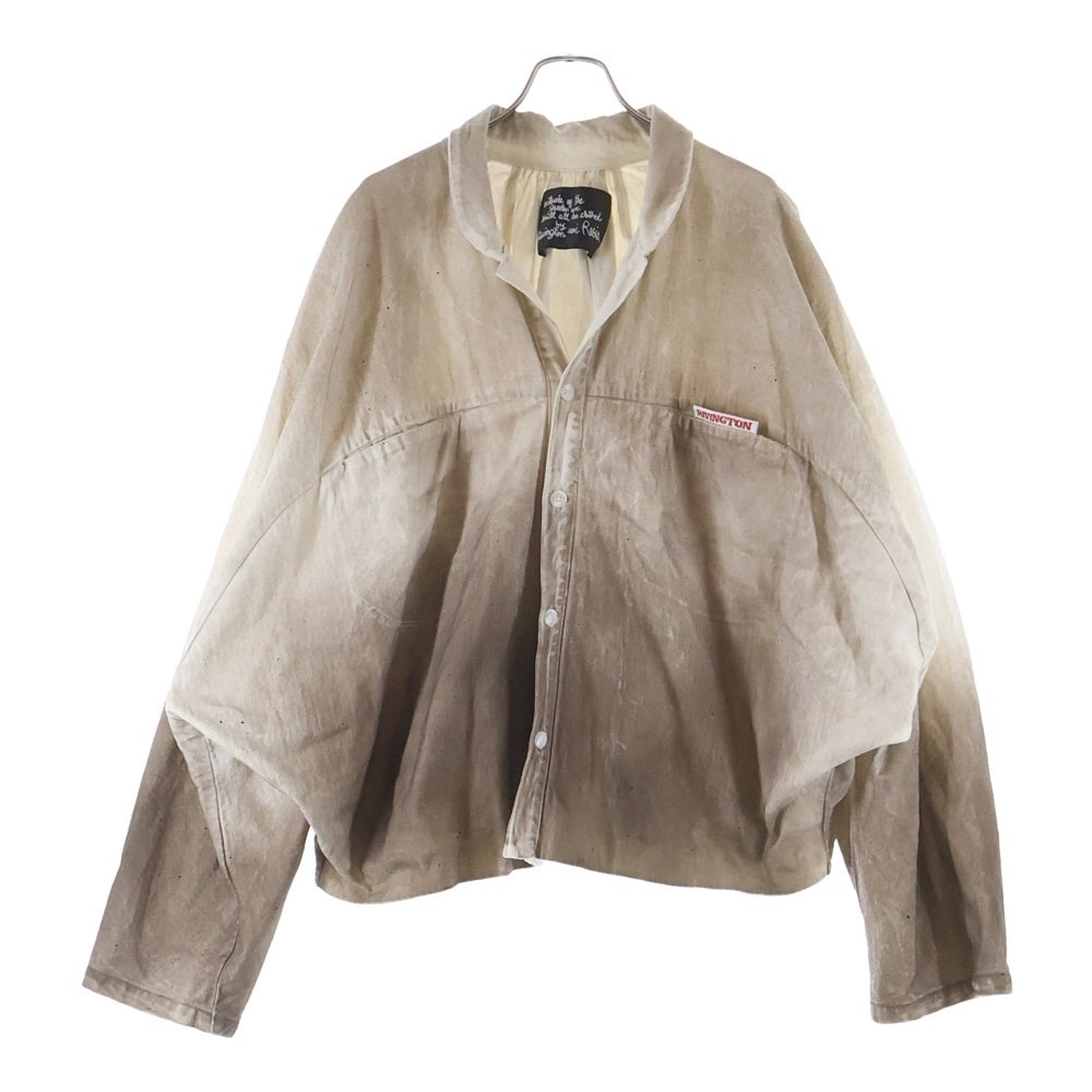 RRR-123(アールアールアール123) PROTESTANT SHIRT プロテスタント ユーズド加工 オーバーサイズ ドルマンスリーブ 長袖シャツ ホワイト/ブラウン NAZA-SI96