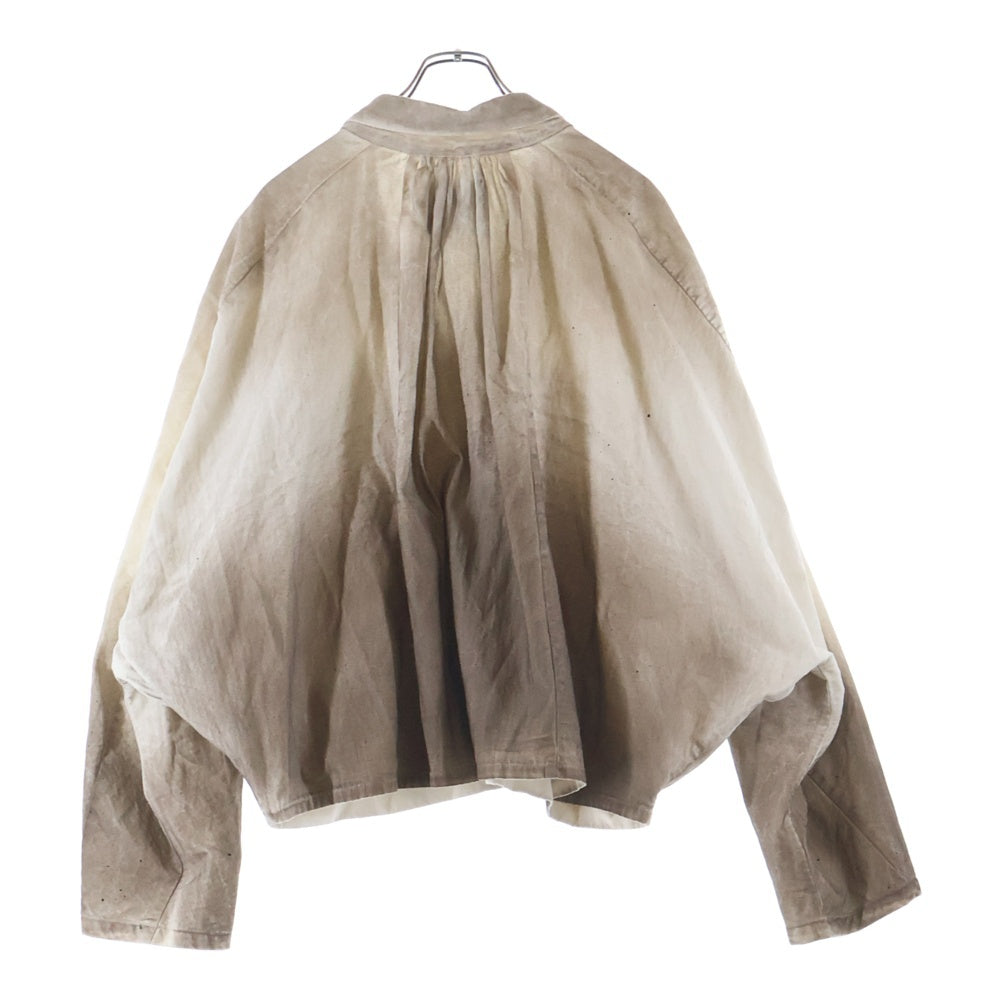 RRR-123(アールアールアール123) PROTESTANT SHIRT プロテスタント ユーズド加工 オーバーサイズ ドルマンスリーブ 長袖シャツ ホワイト/ブラウン NAZA-SI96